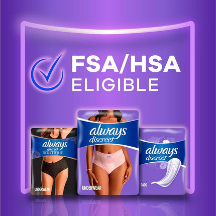 Always Discreet Adult Incontinence & Postpartum Underwear for Women, Classic Cut, Size Extra-Large, Maximum Absorbency, Disposable, 26 Count