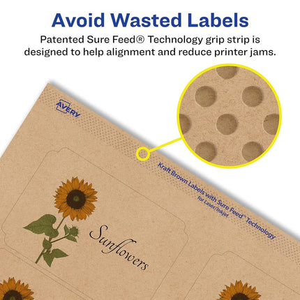 Avery Kraft Brown Rectangle Scalloped Labels with Sure Feed, 2" x 3", 400 Kraft Brown Labels, Print-to-The-Edge, Laser/Inkjet Printable Labels