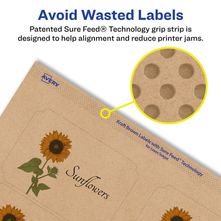 Avery Kraft Brown Rectangle Scalloped Labels with Sure Feed, 2" x 3", 400 Kraft Brown Labels, Print-to-The-Edge, Laser/Inkjet Printable Labels