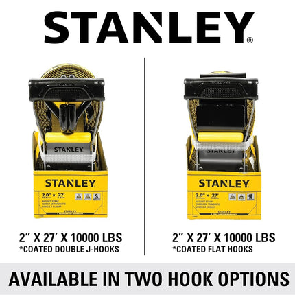 STANLEY S10000F Black/Yellow 2" x 27' Ratchet Strap with Flat Hooks - 3,333 LBS Safe Working Load / 10,000 LBS Break Strength