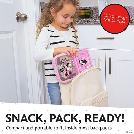 Disney Bento Box– Leak-Proof Kids Lunch Box with Divided Compartments & Detachable Spork - Mickey & Minnie, Stitch, & Winnie the Pooh BPA Free Toddler Bento Box