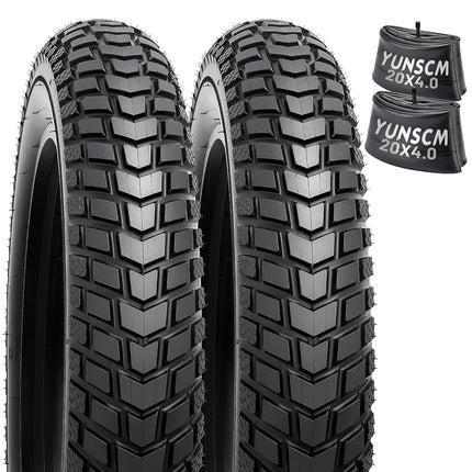 YunSCM 2 pièces, pneus de vélo 20x4.0, pneu de fat bike 20x4.0 98-406 + chambre à air de vélo Valve Schrader 32mm, pneu de VAE 20 4.0, pneus de vélo 20 pouces 4.0, pneu et chambre à air de fat tire 20x4.0, Y-084