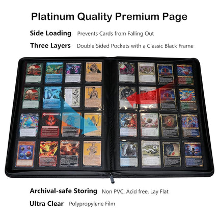 Rayvol Premium 16-Pocket Card Binder - Fits 1408 Trading Cards, Side Loading Ringless Card Collection Album for TCG and Sports Cards