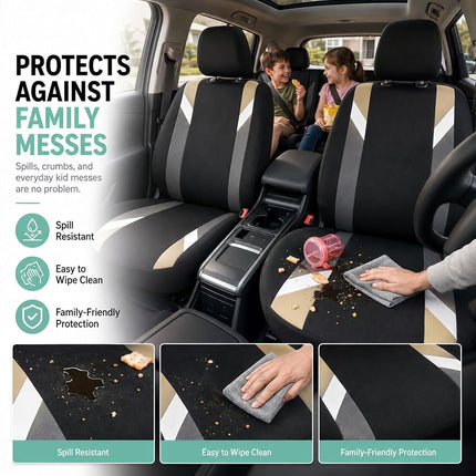 FH GROUP Front Set Cloth Car Seat Covers for Low Back Car Seats with Removable Headrest, Universal Fit, Airbag Compatible Seat Cover for SUV, Sedan, Van, Beige