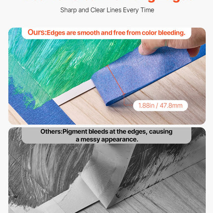 VEVOR Cinta de pintor, 2 pulgadas de ancho (1.88 pulg. x 60 yds), 3 rollos, cinta de pintor azul para pintura, bordes, molduras, techos, cinta de enmascarar que protege las superficies y se quita fácilmente, arte de manualidades, decoración de etiquetado