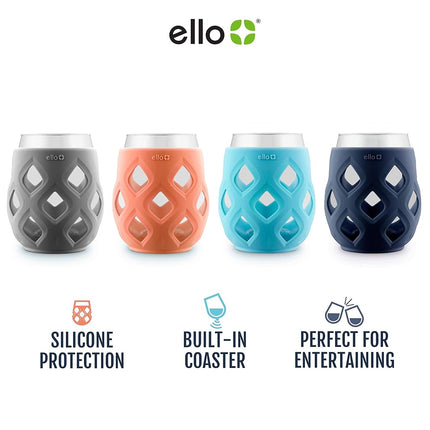 Juego de copas de vino sin tallo Ello Cru de 17 oz con fundas protectoras de silicona, paquete de 4 vasos de cóctel perfectos para patios de verano y fiestas, regalo de vacaciones para ella, él, Día de la Madre, apto para lavavajillas, Cosmos