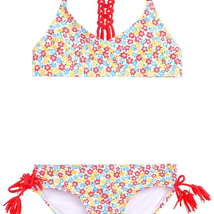 Kanu Surf Girls' Willow V-Neck Bikini Beach Sport 2-Piece Swimsuits, Summer Bloom White, 7