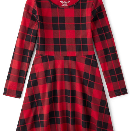 The Children's Place Girls' Casual Long Sleeve Plaid Holiday Dress, Red Plaid, XX-Large
