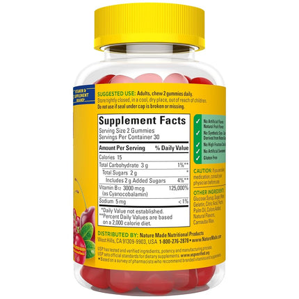 Nature Made Extra Strength Vitamin B12 Gummies, 3000 mcg per serving, B12 Vitamin Supplement for Energy Metabolism Support, 60 Gummy Vitamins, 30 Day Supply