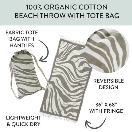 HonestBaby Extra Large Throw Beach Towel, 100% Organic Cotton for Baby Boys, Girls, Unisex, Zebra Stripe, One Size