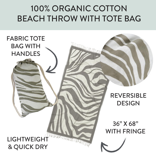 HonestBaby Extra Large Throw Beach Towel, 100% Organic Cotton for Baby Boys, Girls, Unisex, Zebra Stripe, One Size