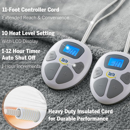 Serta Heated Blanket, Electric Twin Size, Soft, Warm, Fuzzy - Auto Shut Off Timer, 10 Lv Heat Setting, ETL Certified, 62" x 84" Sage