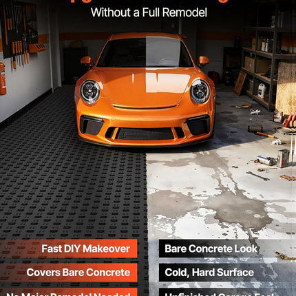 VEVOR Garage Tiles Interlocking, 12 x 12 x 0.53 inch 50 Pack Garage Floor Covering Tiles, Non-Slip Double-Sided Texture Garage Flooring Tiles, for Garages, Basements, Repair Shops, Black