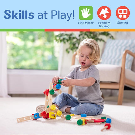 Melissa & Doug Wooden Construction Building Set in a Box (Developmental Toy, 48 Pieces)