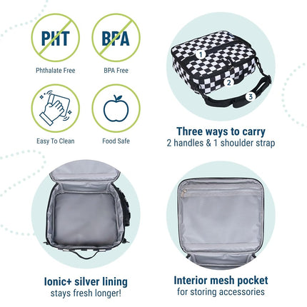 Wildkin Kids ECO rPET Insulated Lunch Box – Keeps Food Hot or Cold, Easy-Clean Lining, Mesh Pockets & BPA-Free – Boys & Girls, Ideal for School, Travel & Daycare – Black and White Checkered