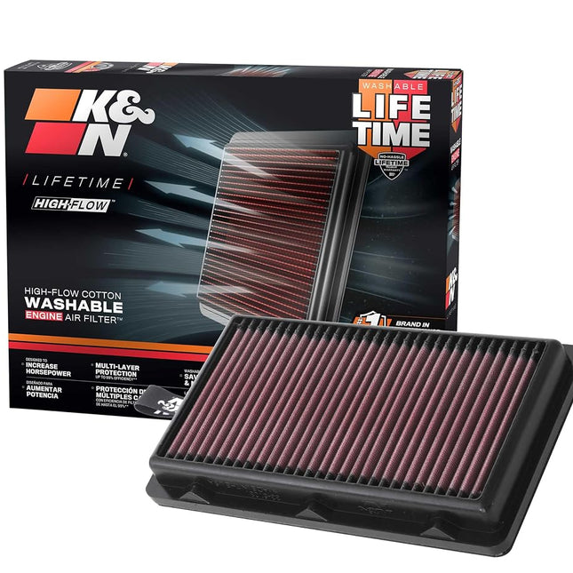 K&N High-Flow Original Lifetime Engine Air Filter: Increase Power: Washable: Compatible with HYUNDAI/KIA: Santa Cruz, Santa FE, Sonata, Staria, Tucson, Carnival, K5, Sedona, Sorento, Sportage, 33-5108