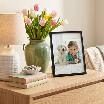Americanflat 8x10 Picture Frame with Shatter-Resistant Glass - Streamline Collection - Thin Border Photo Frame for Wall and Tabletop Display - Hanging Hardware and Easel Back Included - Black