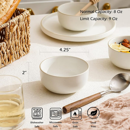 S&Q'S Ceramics Ceramic Small Bowls for Kitchen, Set of 6, 10 Ounces Small Ceramic Bowls for Condiments, Dipping, Side Dishes (Glazed Matte Off-White), (TSW)