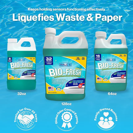 Walex Bio-Fresh Liquid Portable Toilet, Marine, Camper & RV Black Water Holding Tank Deodorizer for Rapid Breakdown of Waste & Toilet Paper to Prevent Clogs, Septic Tank Safe, Ocean Mist, 1gal