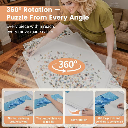 ALL4JIG 1500 Pieces Rotating Plastic Puzzle Board with 6 Sliding Drawers and Protective Cover, 360° Lazy Susan Design, 34.25"x26.38" Portable Spinning Puzzle Table for Adults, Ideal Mum