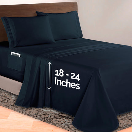 Elegant Comfort Luxurious 1500 Premium Hotel Quality Microfiber 4-Piece Sheet Set, 18-24 Inches Deep - Extra Deep Pocket Sheets - Ultra Soft 4PC Deep Pocket Sheets, King, Black