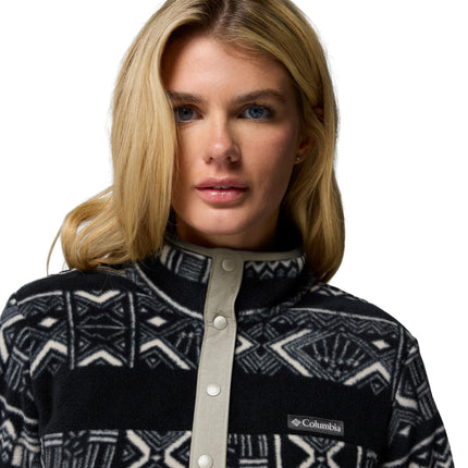 Columbia Women's Benton Springs Printed 1/2 Snap, Black Deschutes Days, 3X