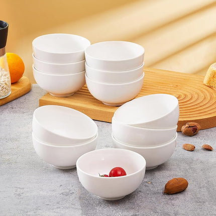 AntoKueh White 4.56in Small Ceramic Bowls 12 OZ, Cereal Bowls Set of 12 for Dessert, Rice, Family dressfamily Gatherings, Hosting Dinner Parties
