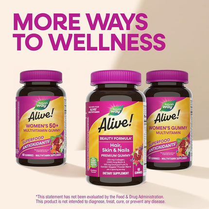 Alive! Premium Hair, Skin and Nails Multivitamin with Biotin and Collagen, 60 Count