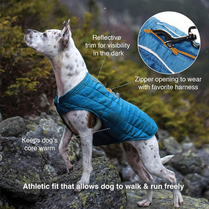 Kurgo Loft Dog Jacket, Reversible Dog Coat, Wear with Harness or Sweater, Water Resistant, Reflective, Winter Coat for Small Dogs (River Run, S)