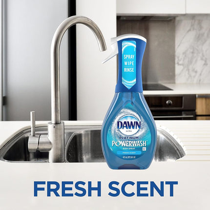 Dawn Platinum Powerwash Dish Spray, Dish Soap Liquid, Fresh Scent Bundle, 1 Spray (16oz) + 3 Refills (16oz Each)(Pack of 4)