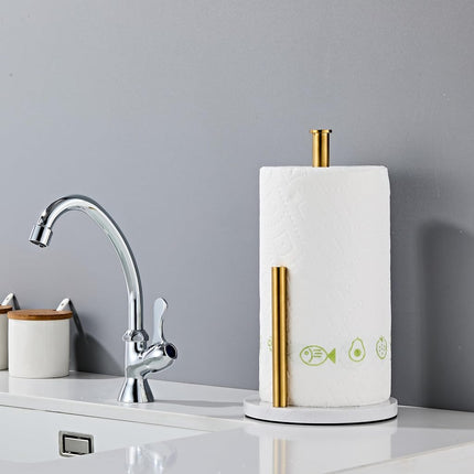 Brushed Gold Paper Towel Holder,Stainless Steel Paper Towel Holder for Kitchen Roll Organize, Standard or Jumbo-Sized Roll Paper, Countertop Roll Dispenser with Marble Base