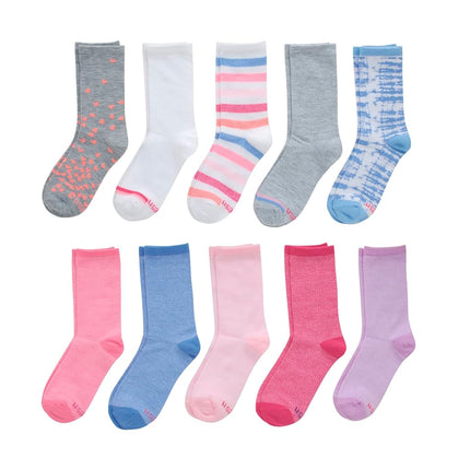 Hanes Girls' Big Ultimate Fashion, Lightweight Stretch Crew Socks, Assorted 10-Pair Pack, Small, Pink/Grey/Blue/Lavender, Large