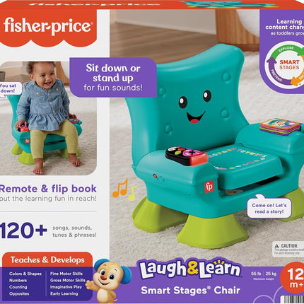 Fisher-Price Laugh & Learn Toddler Learning Toy Smart Stages Chair with Music Lights & Activities for Ages 1+ Years, Teal, HTW90