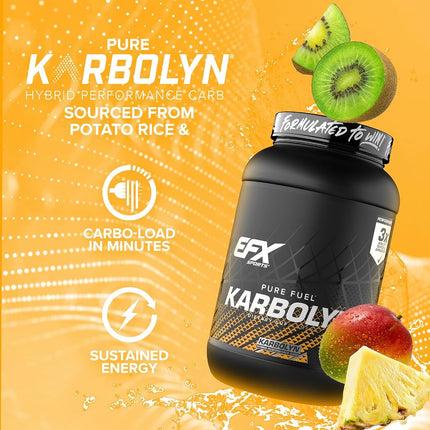 EFX Sports Karbolyn Fuel Complex Carbohydrate Post Workout & Pre Workout Powder Clinically Tested Intense Energy Supplement Shake, Tropical Storm (4 LB 4.8 OZ)