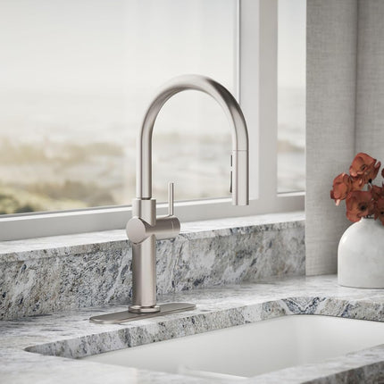 Kohler 22972-VS Crue Pull Down Kitchen Faucet, 3-Spray Sprayhead with Secure Docking, Vibrant Stainless