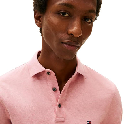 Tommy Hilfiger Mens Short Sleeve Polo Shirts in Slim Fit with Stretch and Organic Pique Cotton, Camelia Blush Heather, XXL