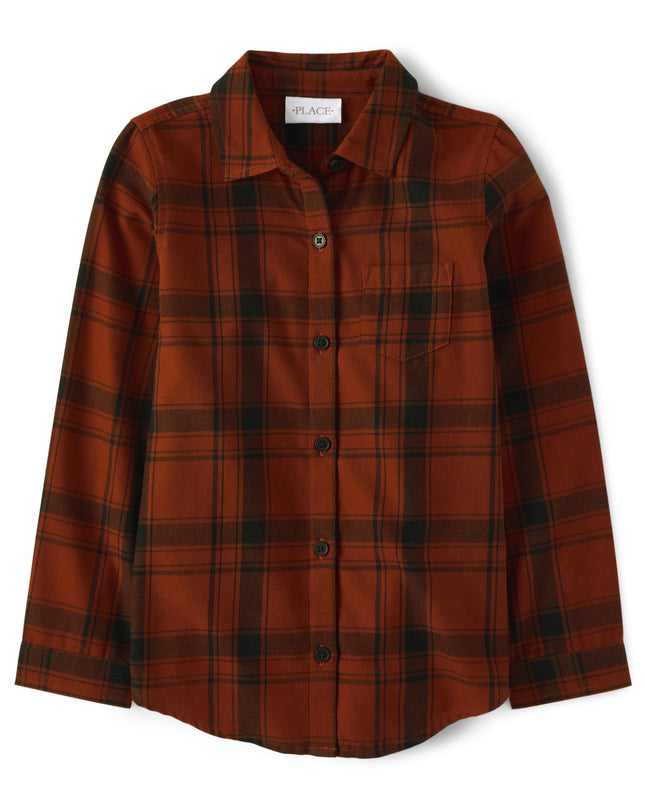 The Children's Place Girls' Long Sleeve Plaid Twil