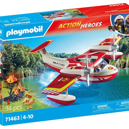 Playmobil 71463 Action Heroes: Firefighting Seaplane with Extinguishing Function, heroic rescue missions, with a firefighter, imaginative role-play, detailed play sets suitable for children ages 4+