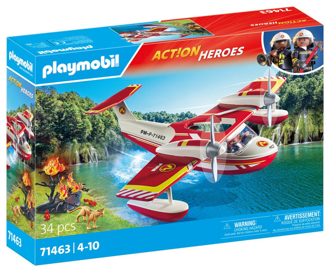 Playmobil 71463 Action Heroes: Firefighting Seaplane with Extinguishing Function, heroic rescue missions, with a firefighter, imaginative role-play, detailed play sets suitable for children ages 4+