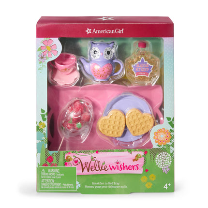 American Girl WellieWishers Breakfast in Bed Tray for 14.5" Dolls with a Hand Folding Tray, Purple teapot, Crown Teacup, Saucer,Plate, and 2 Heart-Shaped Waffles, Ages 4+
