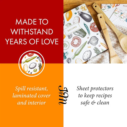 Jot & Mark 3 Ring Recipe Binder 8.5" x 11" | Full-Page with Clear Protective Sleeves and Color Printing Paper for Family Recipes (8.5"x11" Recipe Binder, Autumn Harvest)