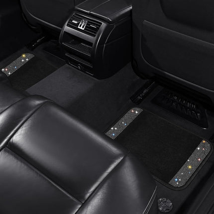VarCozy Shining Rhinestones Floor Mats for Cars, Sparkly Glitter Crystal Car Floor Mats with Anti-Slip Heel Pad for Women, 4pcs Bling Diamond Universal Automotive Floor Mats for SUV,Sedan,Car, Black
