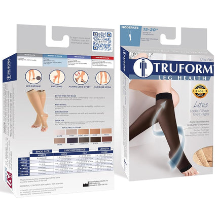 Truform Sheer Compression Stockings, 15-20 mmHg, Women's Knee High Length, Open Toe, 20 Denier, Nude Large