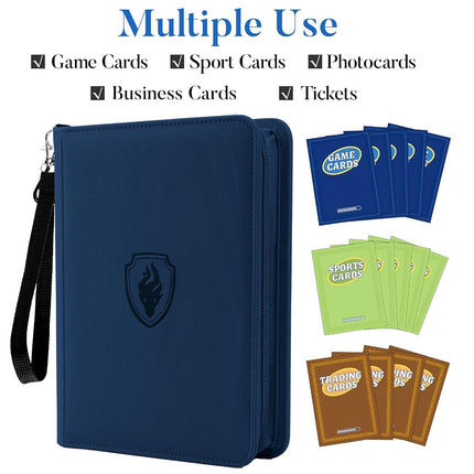 Fabmaker 4 Pocket Card Binder for 320 Cards, Premium Zip Trading Card Binder, Portable PU Card Collection Binder, Collector Card Album, Card Folder for MTG, TCG, Sports Cards, Game Cards (Navy Blue)