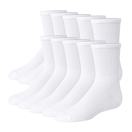 Hanes Uniform, Plain White, Knit Crew Socks for Girls, 10-Pairs, White, 10.5-4
