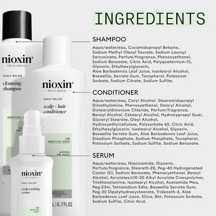 Nioxin Scalp Relief System - Hair Products for Sensitive, Itchy Scalp - Includes Shampoo, Conditioner and Serum (Packaging May Vary)