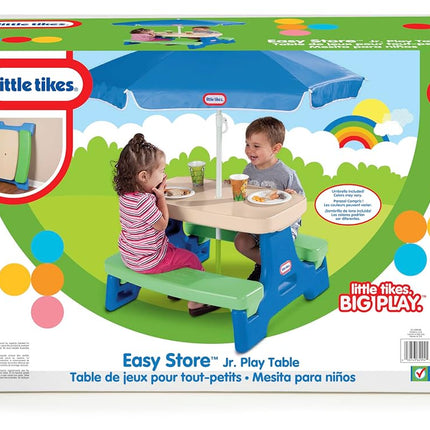 Little Tikes Easy Store Junior Picnic Table with Umbrella, Blue/Green by Little Tikes