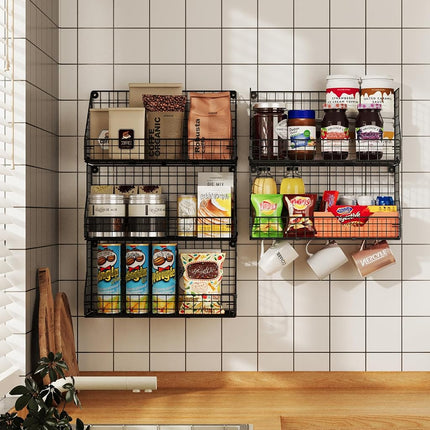 X-cosrack 3-Tier Stackable Detachable Snack Organizer (Large Size), Countertop Display/Wall Mounted Shelf with 5 Hooks Wire Basket Snack Shelf for Office Cabinets, Kitchen, Pantry, 11.8x7.8x22 Inch