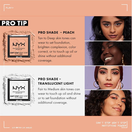 NYX Professional Makeup Can't Stop Won't Stop Mattifying Powder, Bright Medium