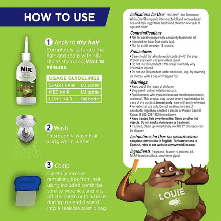 NIX Ultra Shampoo Lice Treatment | Kills Super Lice & Eggs | Includes Lice Removal Comb | 4 Fluid Ounce